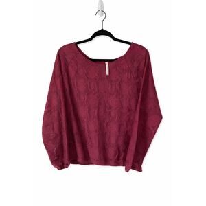 Paper Crane Burgundy Lace Blouse Sheer Long Sleeve Scoop Neck Boho Romantic USA